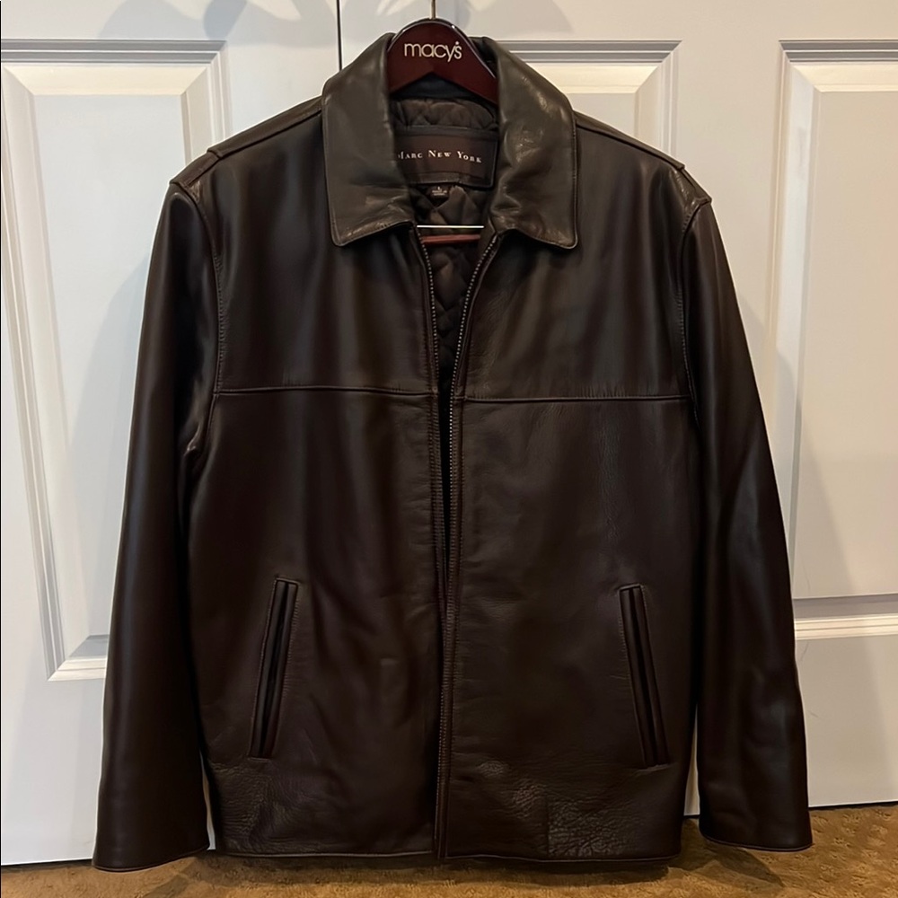 Marc New York Heavyweight Quilted lined Chocolate Brown Leather Jacket Large